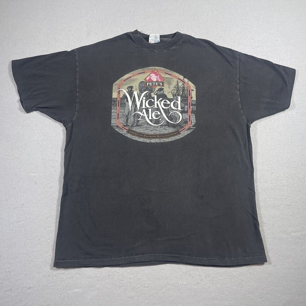 Vintage 90s Pete's Wicked Ale Shirt BeefyT Men XL Black Beer Graphic Made in USA